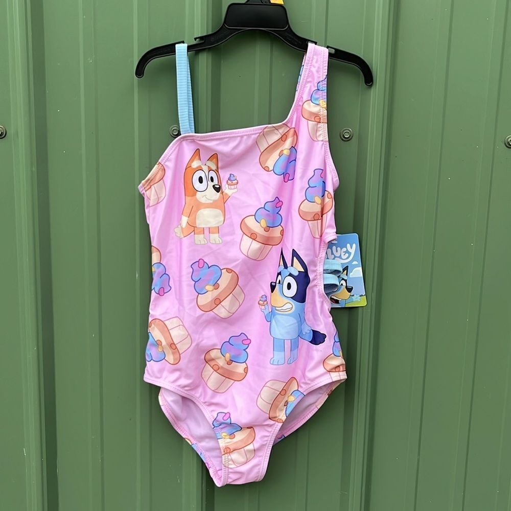 Bluey and Bingo Girls Cupcake Graphic One-Piece Swimsuit with UPF 50+, Size L